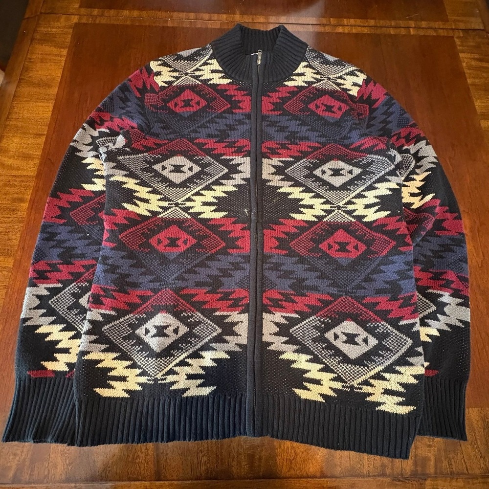 Wrangler‎ Aztec Full Zip Southwestern Knit Cardigan Sweater Medium